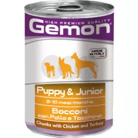 Консервы Gemon Dog Puppy &amp; Junior кусочки курицы с индейкой для щенков 415 г (415г, Курица и индейка)