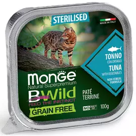 Консервы Monge Cat Bwild Grain free из тунца с овощами для кошек (100 г, Тунец)