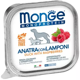 Консервы Monge Dog Monoprotein Fruits паштет из утки с малиной для собак (150 г, Утка с малиной)