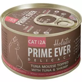 Консервы Prime Ever Delicacy Mousse Курица с тунцом и креветками для кошек (80 г, Курица с тунцом и креветками)