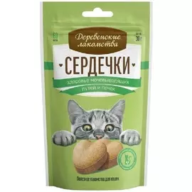 Лакомство Деревенские лакомства сердечки здоровье мочевыводящих путей и почек для кошек (30 г)