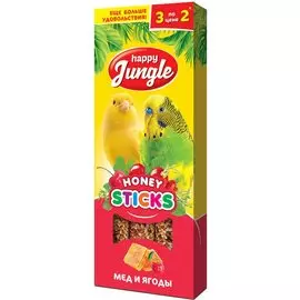 Лакомство Happy Jungle палочки для птиц (3 шт, 50 г, Мед с ягодами)