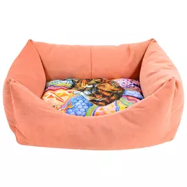 Лежанка Zooexpress Сны с рисунком кошки пухлик коралловая для животных (55 х 40 х 23 см, Коралловый)