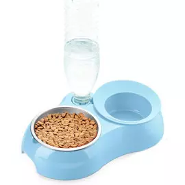 Миска двойная Catidea с автопоением металл для кошек и собак (6 х 18 х 39 см, Голубой)