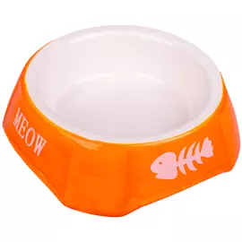 Миска КерамикАрт керамическая оранжевая с рыбками для кошек (140 мл, Оранжевый)