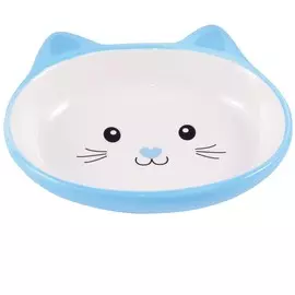 Миска КерамикАрт Мордочка кошки с рисунком керамическая для кошек (160 мл, Голубой)