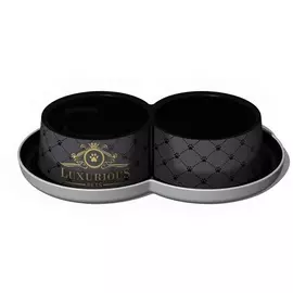Миска Moderna Luxurious двойная с защитой от муравьев для собак и кошек (2 х 350 мл, Черный)