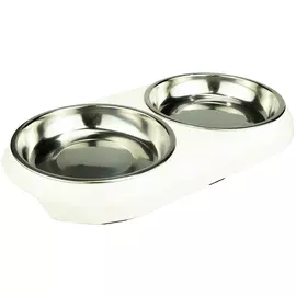 Миска SuperDesign двойная на меламиновой подставке белая для кошек (2 х 400 мл, Белый)