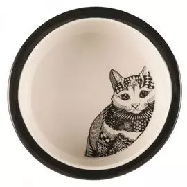 Миска Trixie керамическая белая/чёрная для кошек (0,3 л/ф 12 см, белый/чёрный)