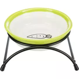 Миска Trixie на подставке белая/зеленая керамическая для кошек (300 мл, Белый/зеленый)