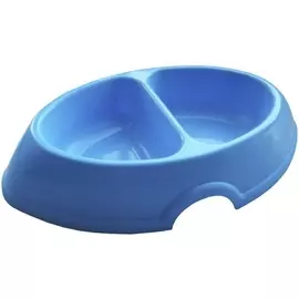 Миска Zooexpress овальная двойная для кошек (2 х 200 мл, Голубой)
