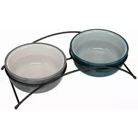 Миски Trixie керамические на подставке петроль/серый для животных (2 х 0,6 л/ф 15 см, Петроль/светлый петроль/серый/светло-серый)