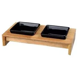 Миски Trixie керамические в деревянной подставке для животных (2x 0,2 л, 28 x 5 x 15 см, Чёрные)