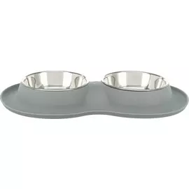 Миски Trixie силикон и сталь серые для собак (2 х 0.4 л/ø 16 см/40 х 5 х 23 см, Серый)