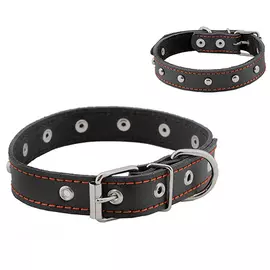 Ошейник Homepet кожаный с украшениями простроченный для собак (28-38 см, Черный)