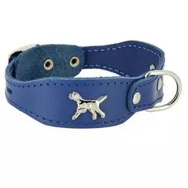 Ошейник Каскад Флер кожаный с украшением Собака с п/к посередине цвет синий для собак (25 мм х 39-46 см, Синий)