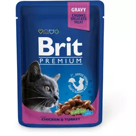 Паучи Brit Premium для кошек 100 г (100 г, Курица и индейка)