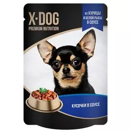 Паучи Gina X-DOG Курица и белая рыба в соусе для собак (85 г, Белая рыба)