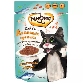 Паучи Мнямс Кот Федор для кошек (100 г, Лосось, креветки и форель)