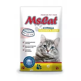 Паучи Ms. Cat с Курицей кусочки в соусе для кошек (85 г, Курица)