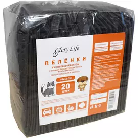 Пеленки Glory Life c суперабсорбентом и липким фиксирующим слоем одноразовые чёрные для животных (60 х 40 см, 20 шт)