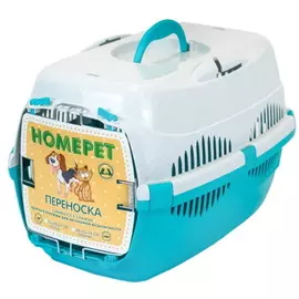 Переноска Homepet с металлической дверцей бирюзово-белая для животных до 9 кг (43 х 29 х 27 см, Бирюзово-белый)