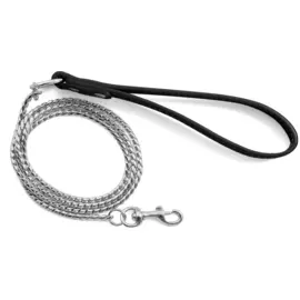Поводок-цепь Triol Змейка с кожаной ручкой для собак (3 мм х 1,1 м, Серебро)