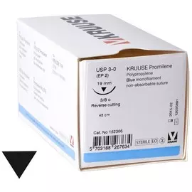 Шовный материал Kruuse Promilene Промилен - Полипропилен UPS 3-0 для иглы 3/8, 19 мм обратнорежущая (18 шт: Нить: 45 см; Игла: 19 мм)