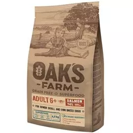 Сухой корм Oaks Farm GF Adult 6+ Small Mini с Лососем для пожилых собак мелких и карликовых пород (6,5 кг, Лосось)