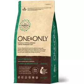 Сухой корм One &amp; Only низкозерновой с индейкой и рисом для домашних кошек (2 кг, Индейка с рисом)