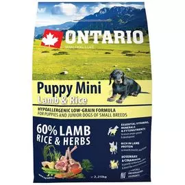 Сухой корм Ontario Puppy Mini с ягненком и рисом для щенков малых пород (2,25 кг, Ягненок и рис)