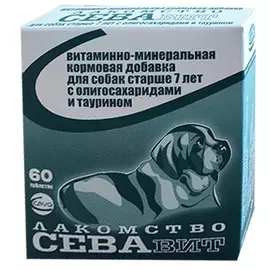 Витаминно-минеральная кормовая добавка Севавит для собак старше 7 лет с олигосахаридами и таурином (60 таб)