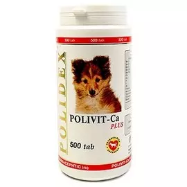 Витамины Polidex Polivit-Ca plus способствует улучшению роста костной ткани и фосфорно-кальциевого обмена для собак (500 таблеток)