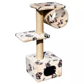 Зооник Домик-когтеточка с 2-мя площадками и трубой (мех) 40x36x98см