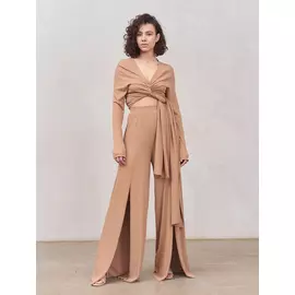 Брюки с разрезами из лапши (M-L темно-бежевый)