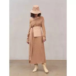 Платье голые плечи из лапши (XS-S темно-бежевый)