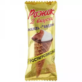 Десерт РостАгроЭкспорт творожный глазированный ваниль варенка в вафельном рожке 15% 60 г