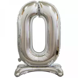 Фигура надувная Веселая затея Silver фольгированная на подставке Цифра 0 76 см