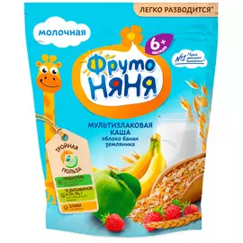 Каша мультизлаковая ФрутоНяня молочная яблоко банан земляника быстрорастворимая с 6 месяцев 200 г