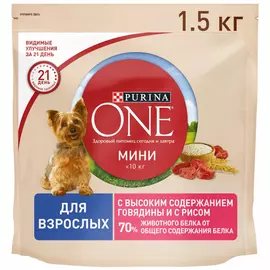 Корм сухой Purina One Adult с говядиной для взрослых собак 1.5 кг