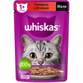 Корм влажный Whiskas полнорационный желе с говядиной и ягненком для взрослых кошек 75 г