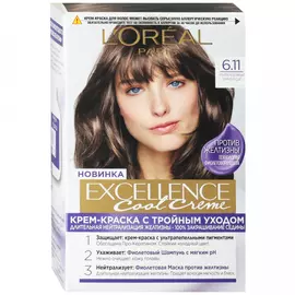 Крем-краска для волос L'Oreal Paris Excellence Cool Creme Стойкая оттенок 6.11 Ультрапепельный Темно-Русый