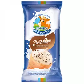 Мороженое Коровка из Кореновки пломбир ванильный с шоколадной крошкой в вафельном стаканчике 80 г