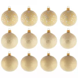 Набор елочных украшений Koopman Шары бежевые с блестками 8 см 12 штук