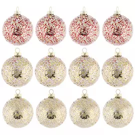 Набор елочных украшений Koopman Шары розовые оттенки с блестками 8 см 12 штук