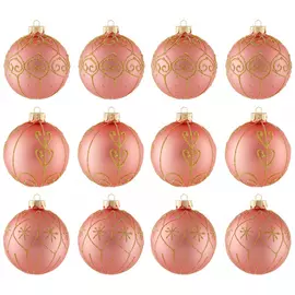 Набор елочных украшений Koopman Шары розовые с узорами 12 штук 8 см
