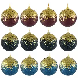 Набор елочных украшений Koopman шары розовый и синий с золотыми блестками 8 см 12 штук