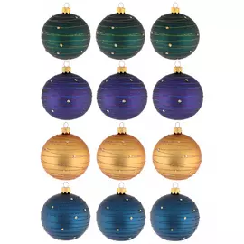 Набор елочных украшений Koopman Шары с блестящими полосками 8 см 12 штук