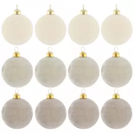 Набор елочных украшений Koopman Шары с флоковым покрытием серые и светлые 8 см 12 штук