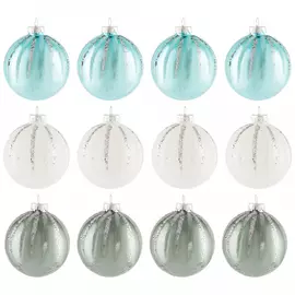 Набор елочных украшений Koopman Шары серебристые голубые 12 штук 8 см